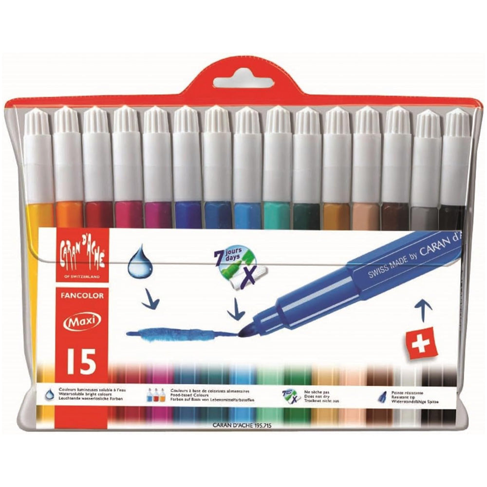 Caran d'Ache Fancolor Kalın Uçlu Keçeli Boya Kalemi 15'li Set (Plastik Kap)