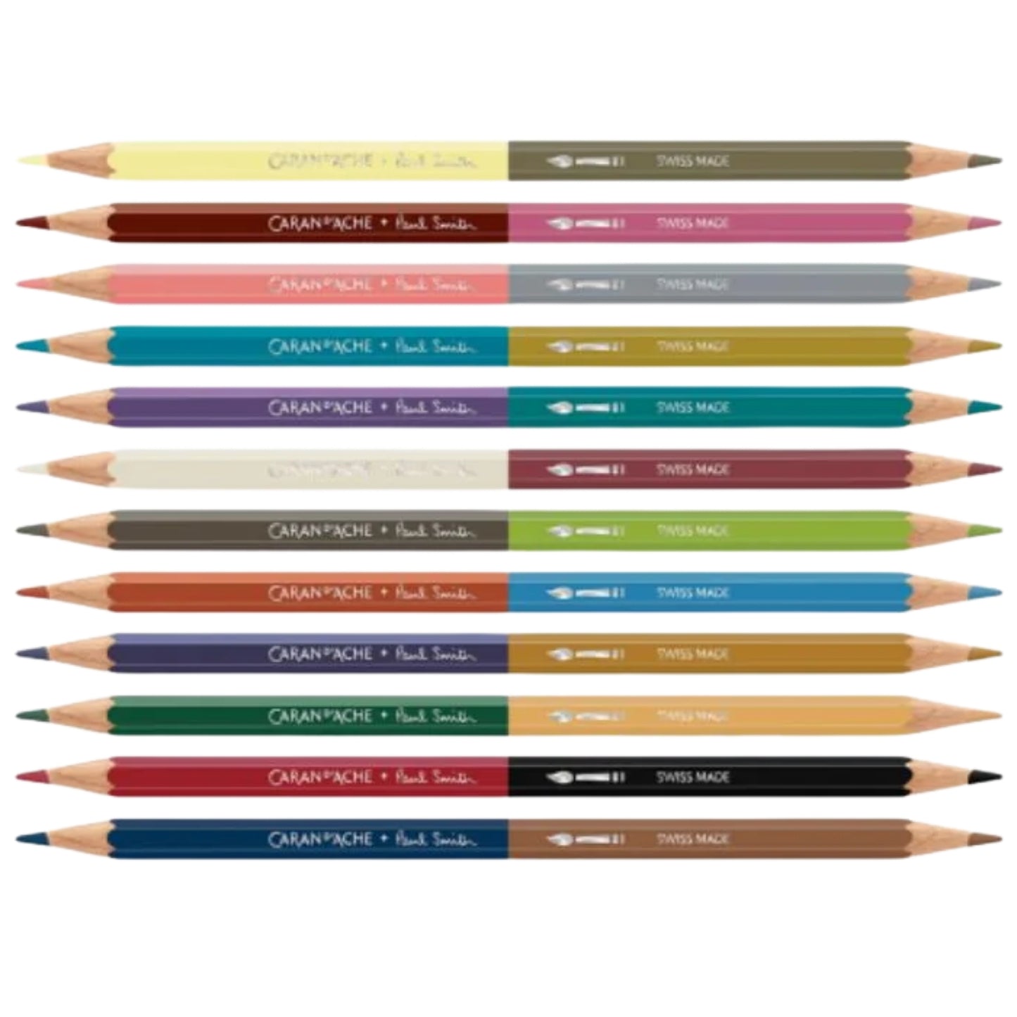 Caran d'Ache Paul Smith Set of 12 Bicolor Pencils and Brush