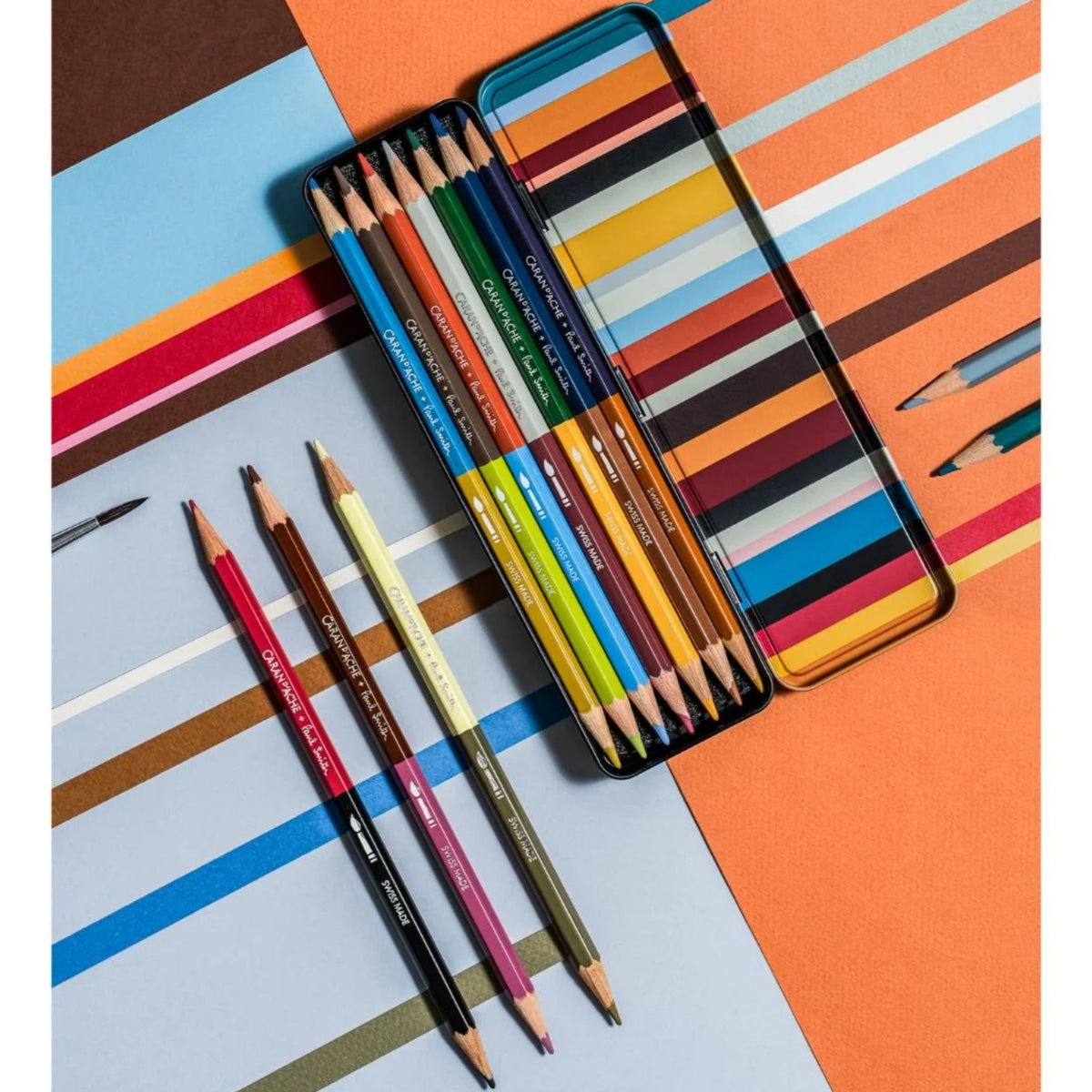 Caran d'Ache Paul Smith Set of 12 Bicolor Pencils and Brush