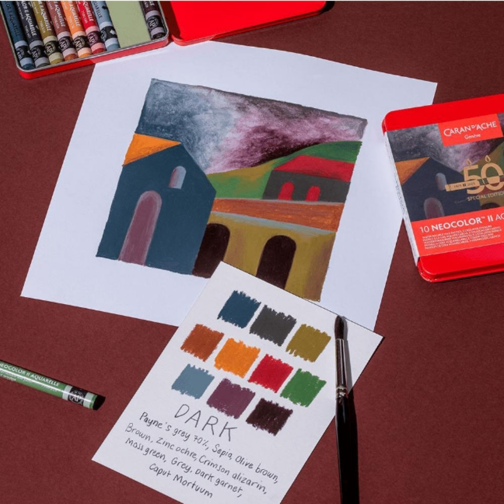 Caran d'Ache Neocolor II 10'lu Set Dark 50.Yıl (Metal Kutu)