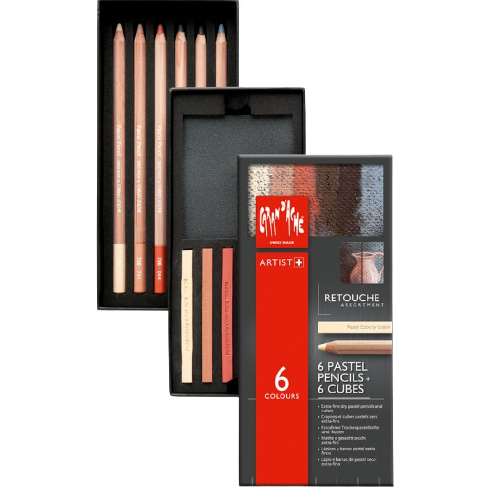 Caran d'Ache Pastel Cube & Pastel Pencil Retouche 12'li Set Rötuş