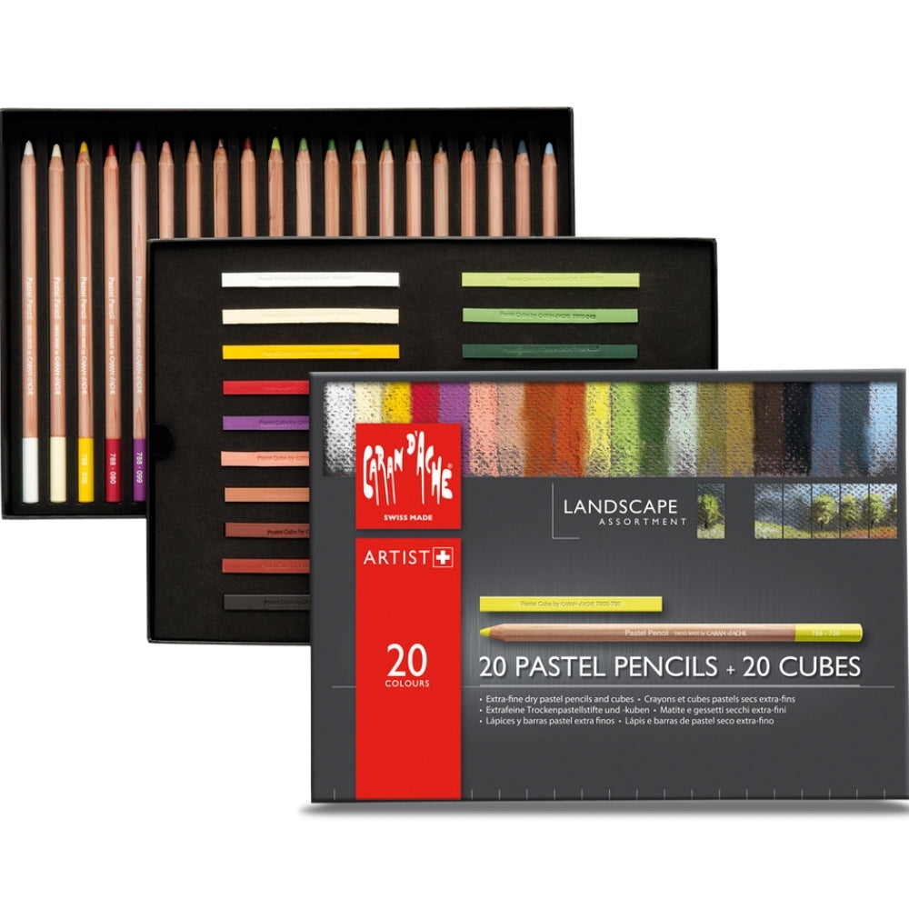 Caran d'Ache Pastel Cube & Pastel Pencil Landscape 40'lı Set Peyzaj