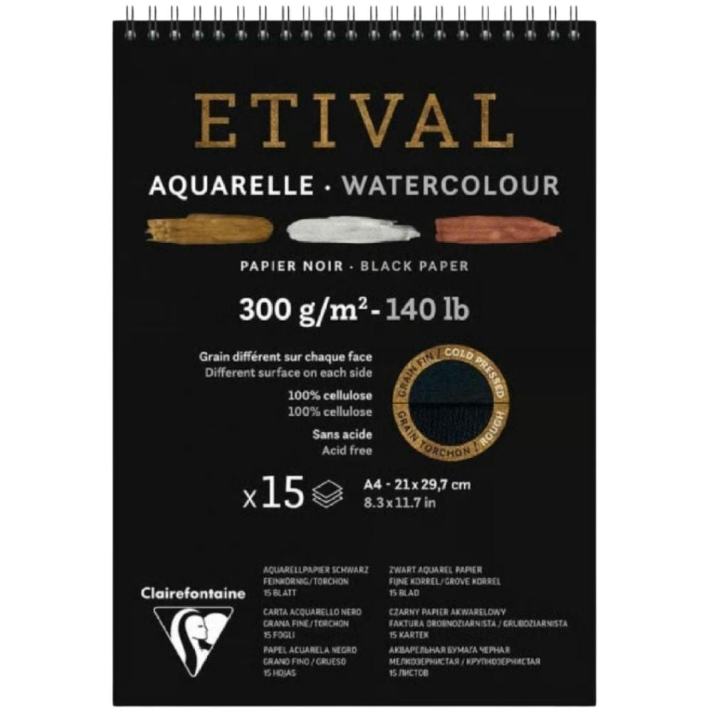 Clairefontaine Etival Cold Pressed 300gr A4 Siyah 15 Sayfa Spiralli