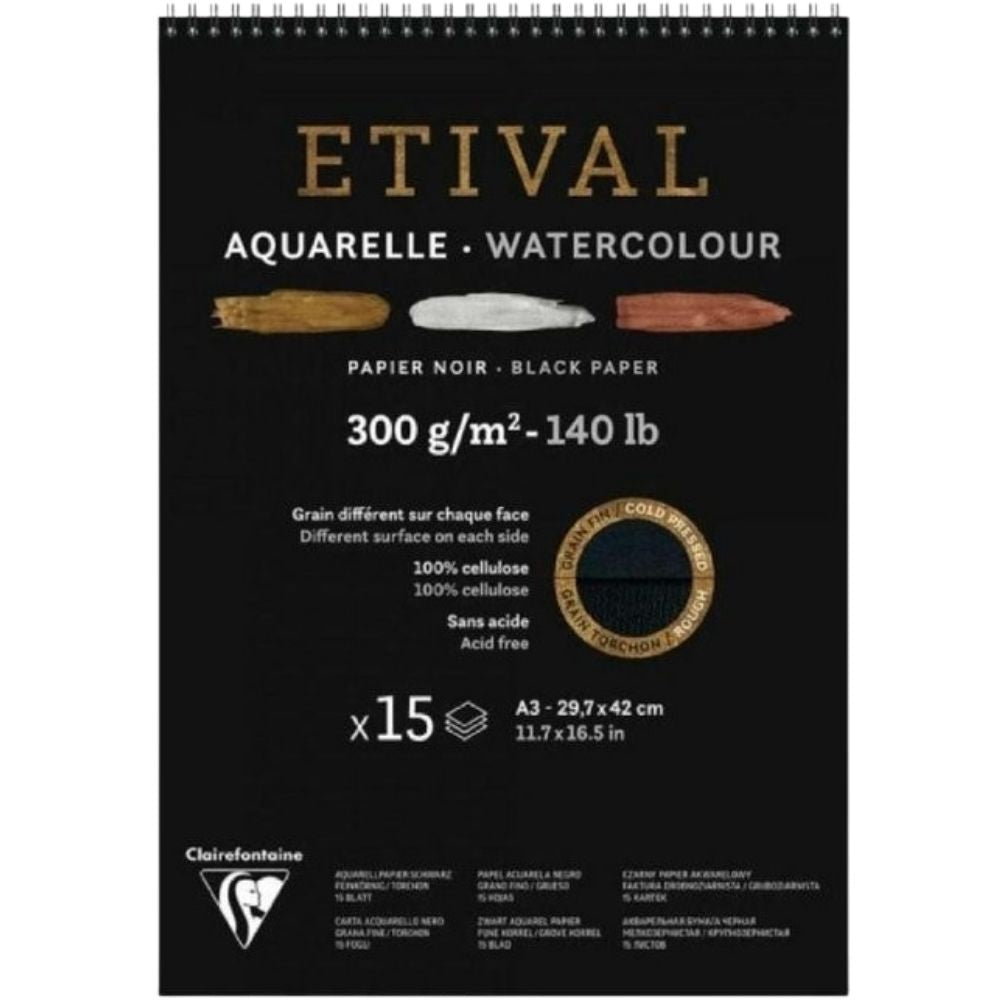 Clairefontaine Etival Cold Pressed 300gr A3 Siyah 15 Sayfa Spiralli