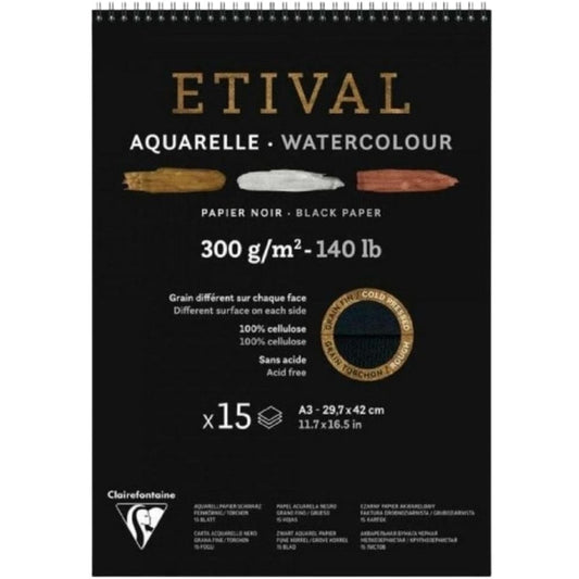 Clairefontaine Etival Cold Pressed 300gr A3 Siyah 15 Sayfa Spiralli