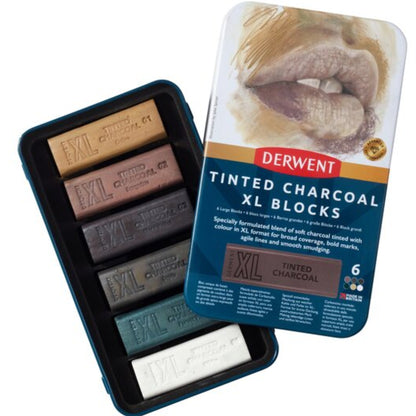 Derwent XL Tinted Charcoal Blocks 6'lı Teneke Kutu