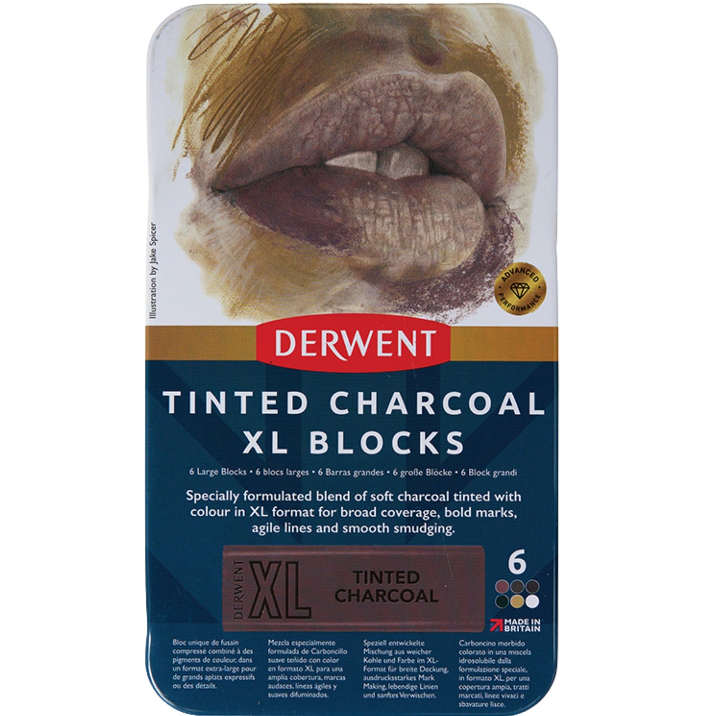 Derwent XL Tinted Charcoal Blocks 6'lı Teneke Kutu