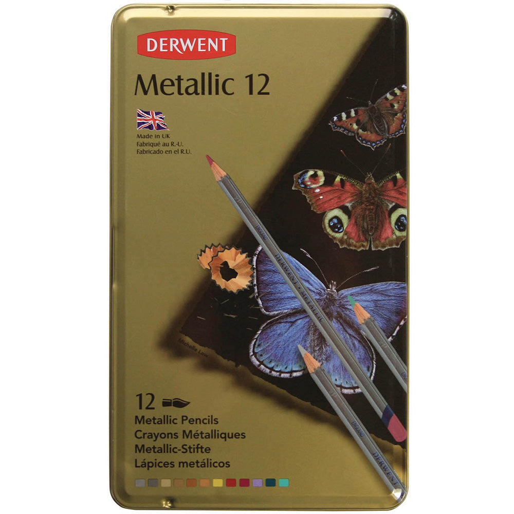 Derwent Metallic Pencil 12'li Teneke Kutu (Metalik Boya Kalemi)