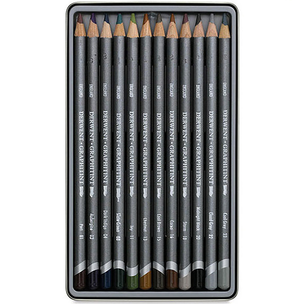 Derwent Graphitint Pencil 12'li Teneke Kutu (Renkli Grafit Kalem)