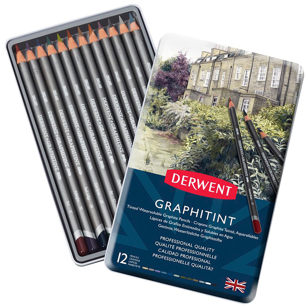 Derwent Graphitint Pencil 12'li Teneke Kutu (Renkli Grafit Kalem)