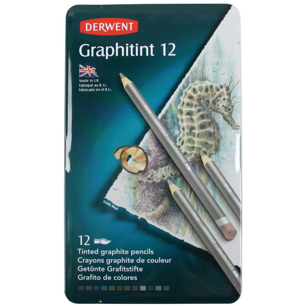 Derwent Graphitint Pencil 12'li Teneke Kutu (Renkli Grafit Kalem)