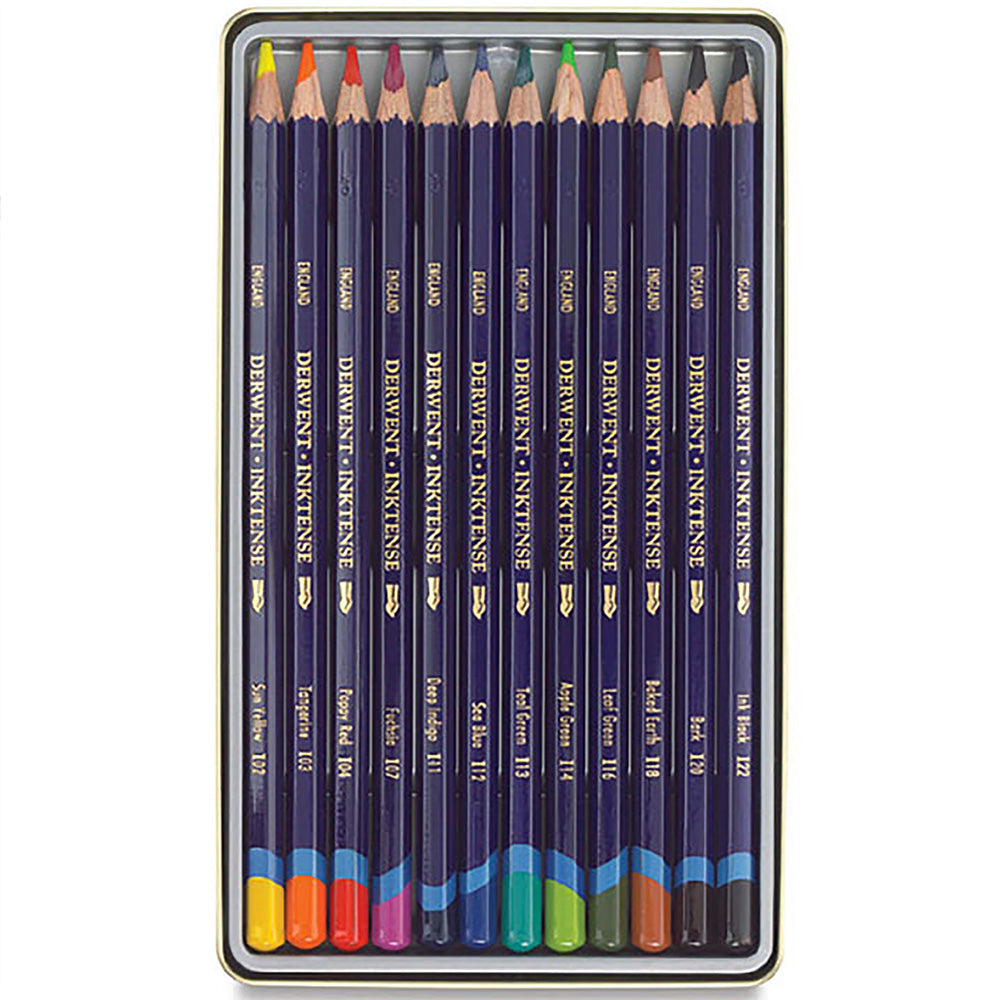 Derwent Inktense Pencil 12'li Teneke Kutu (Mürekkep Kalemi)