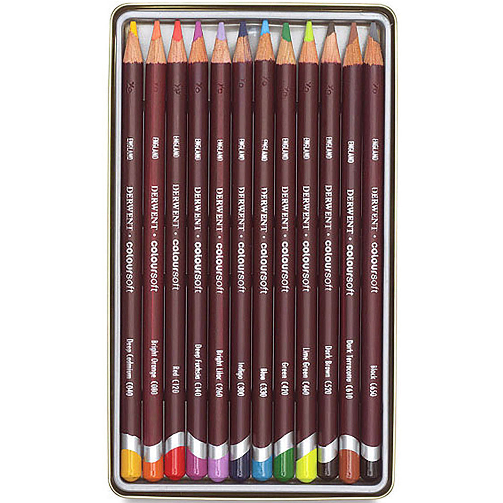 Derwent Coloursoft Pencil 12'li Teneke Kutu (Yumuşak Kuru Boya Kalemi)