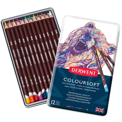 Derwent Coloursoft Pencil 12'li Teneke Kutu (Yumuşak Kuru Boya Kalemi)