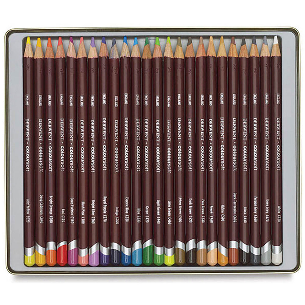 Derwent Coloursoft Pencil 24'lü Teneke Kutu (Yumuşak Kuru Boya Kalemi)