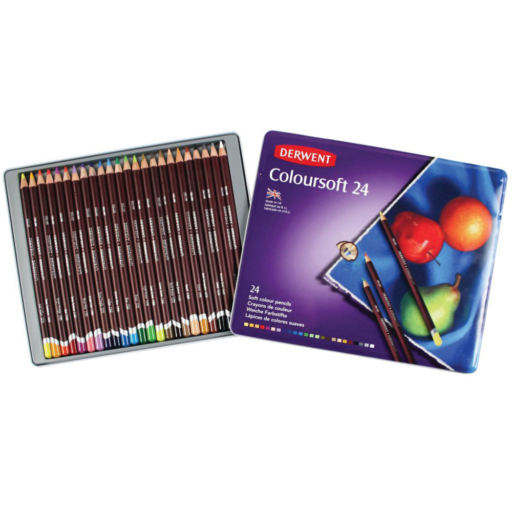 Derwent Coloursoft Pencil 24'lü Teneke Kutu (Yumuşak Kuru Boya Kalemi)