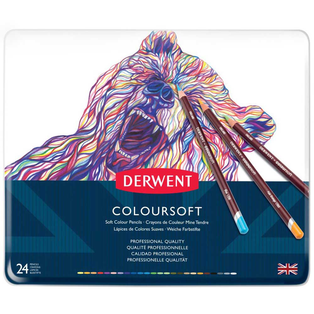Derwent Coloursoft Pencil 24'lü Teneke Kutu (Yumuşak Kuru Boya Kalemi)