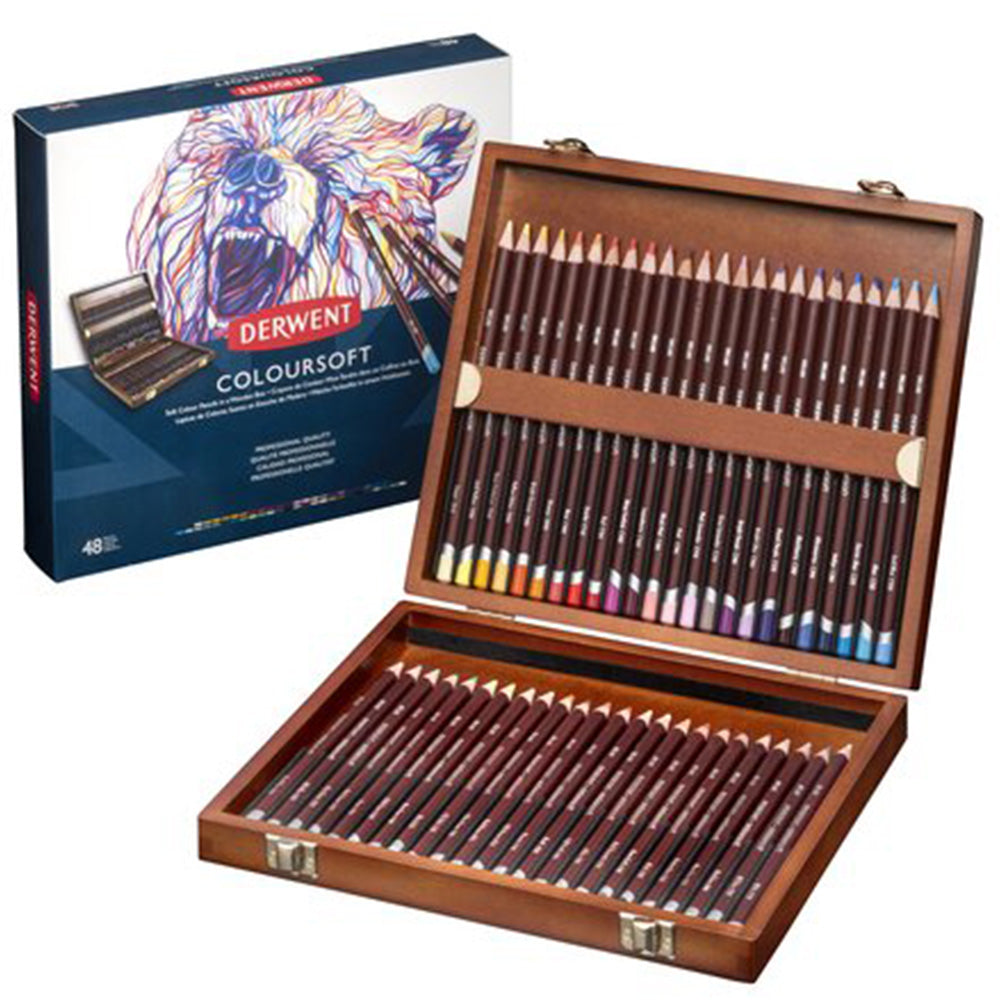 Derwent Coloursoft Pencil 48'li Ahşap Kutu (Yumuşak Kuru Boya Kalemi)