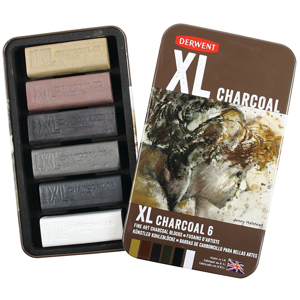 Derwent XL Charcoal Blocks 6'lı Teneke Kutu (Renkli Kömür Küp)