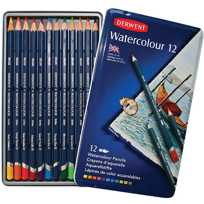 Derwent Watercolour Pencil 12'li Teneke Kutu (Sulu Boya Kalemi)