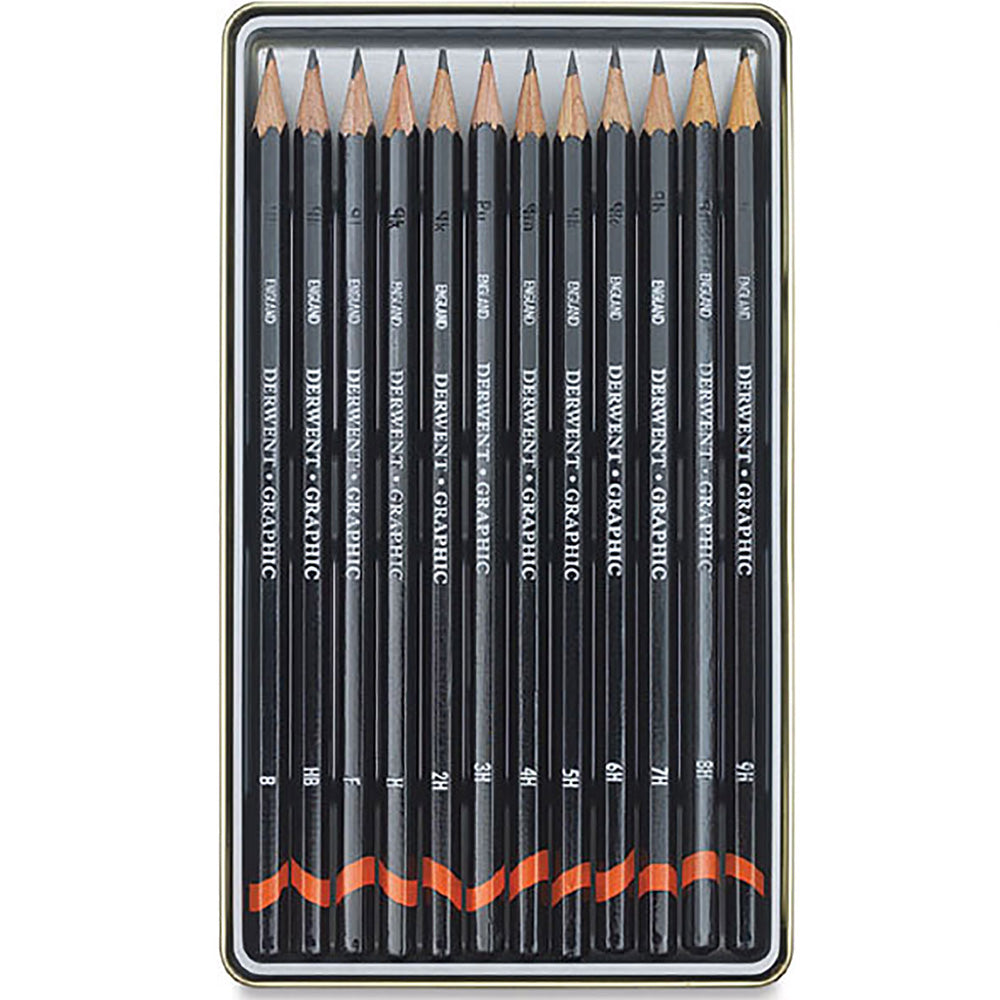 Derwent Graphic Pencil 12'li Teneke Kutu Hard (Dereceli Kalem)(Sert Uçlar)