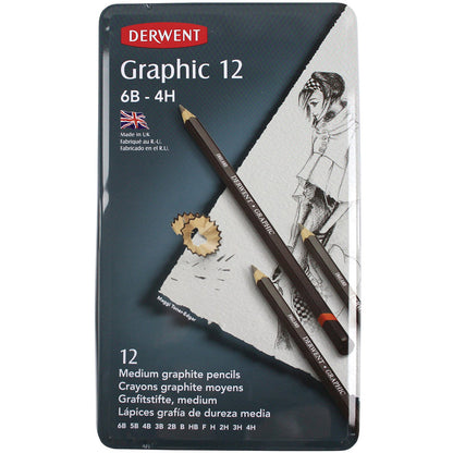 Derwent Graphic Pencil 12'li Teneke Kutu Hard (Dereceli Kalem)(Sert Uçlar)