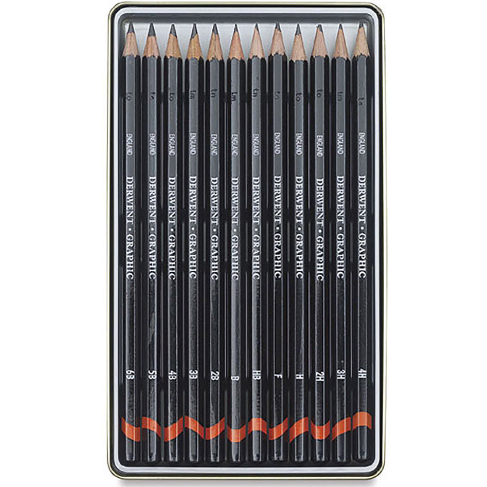 Derwent Graphic Pencil 12'li Teneke Kutu Medium (Dereceli Kalem)(Dengeli Uçlar)