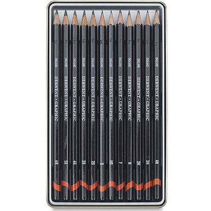 Derwent Graphic Pencil 12'li Teneke Kutu Medium (Dereceli Kalem)(Dengeli Uçlar)