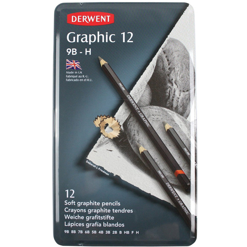 Derwent Graphic Pencil 12'li Teneke Kutu Soft (Dereceli Kalem)(Yumuşak Uçlar)