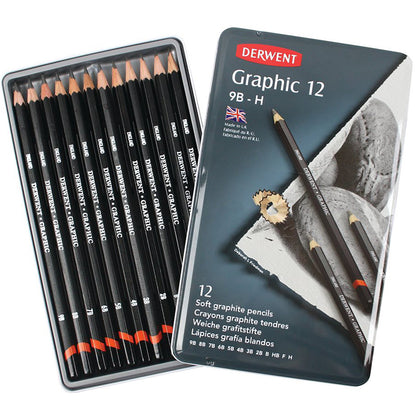 Derwent Graphic Pencil 12'li Teneke Kutu Soft (Dereceli Kalem)(Yumuşak Uçlar)