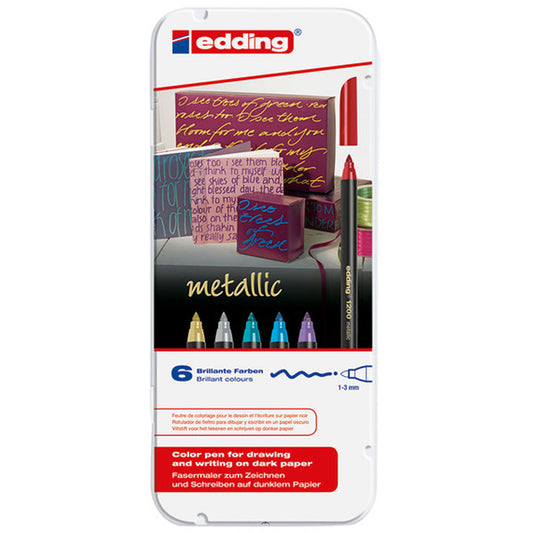 Edding 1200  Metalik Keçeli Kalem 6'lı (Metal Kutu)