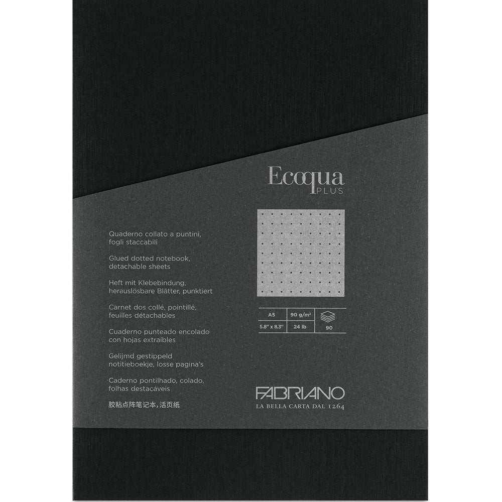 Fabriano Ecoqua Plus Glued Notebook 90gr A5 Nero Dotted 90 Yaprak