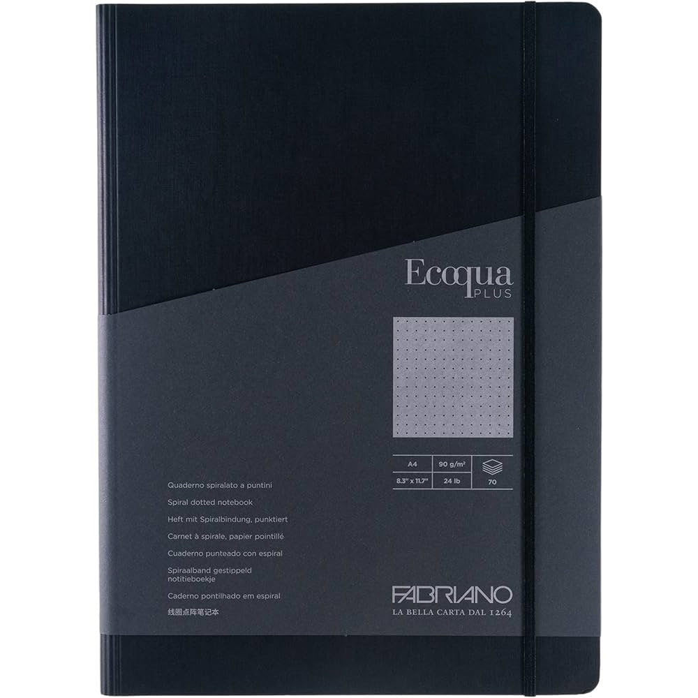 Fabriano Ecoqua Plus Glued Notebook 90gr A4 Nero Dotted 90 Yaprak
