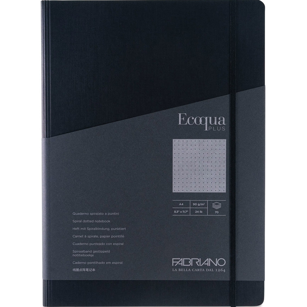 Fabriano Ecoqua Plus Hidden Spiral Notebook 90gr A4 Nero Dotted 70 Yaprak