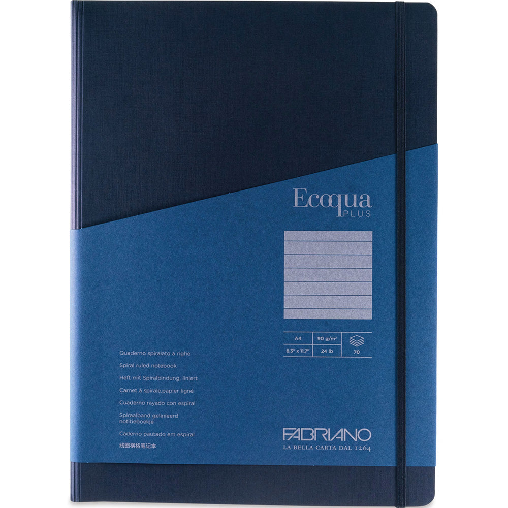 Fabriano Ecoqua Plus Hidden Spiral Notebook 90gr A4 Dark Blue Ruled 70 Yaprak