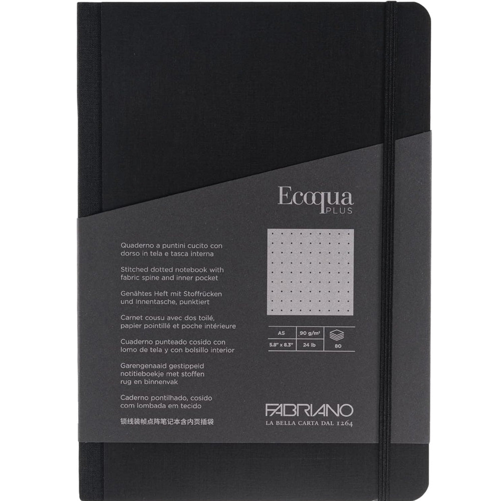 Fabriano Ecoqua Plus Fabric Notebook 90gr A5 Nero Dotted 80 Yaprak