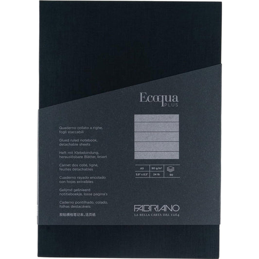 Fabriano Ecoqua Plus Fabric Notebook 90gr A5 Nero Ruled 80 Yaprak