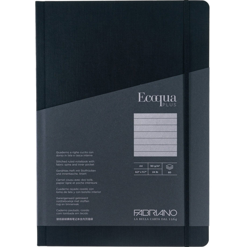 Fabriano Ecoqua Plus Fabric Notebook 90gr A4 Nero Ruled 80 Yaprak