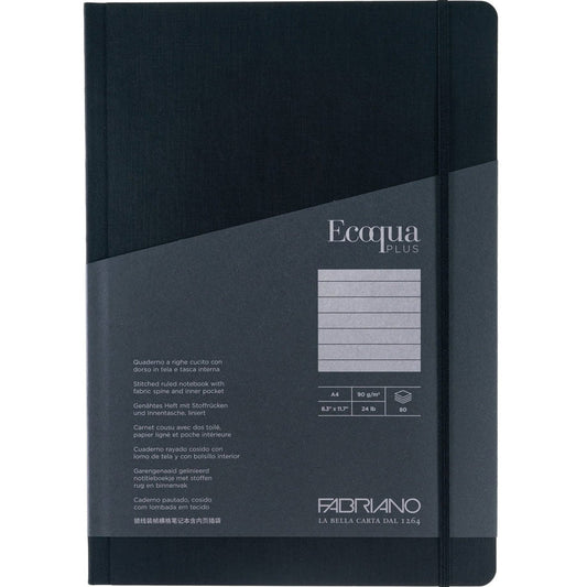 Fabriano Ecoqua Plus Fabric Notebook 90gr A4 Nero Ruled 80 Yaprak