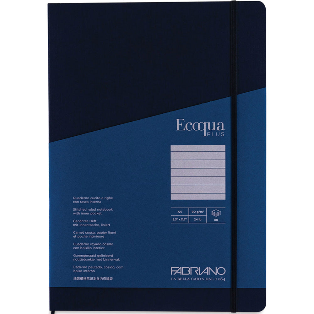 Fabriano Ecoqua Plus Stitch Notebook 90gr A4 Dark Blue Ruled 80 Yaprak