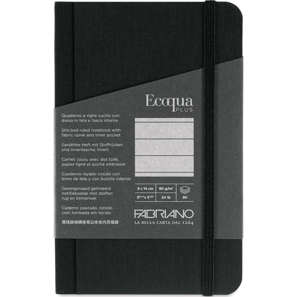 Fabriano Ecoqua Plus Fabric Notebook 90gr A6 Nero Ruled 80 Yaprak