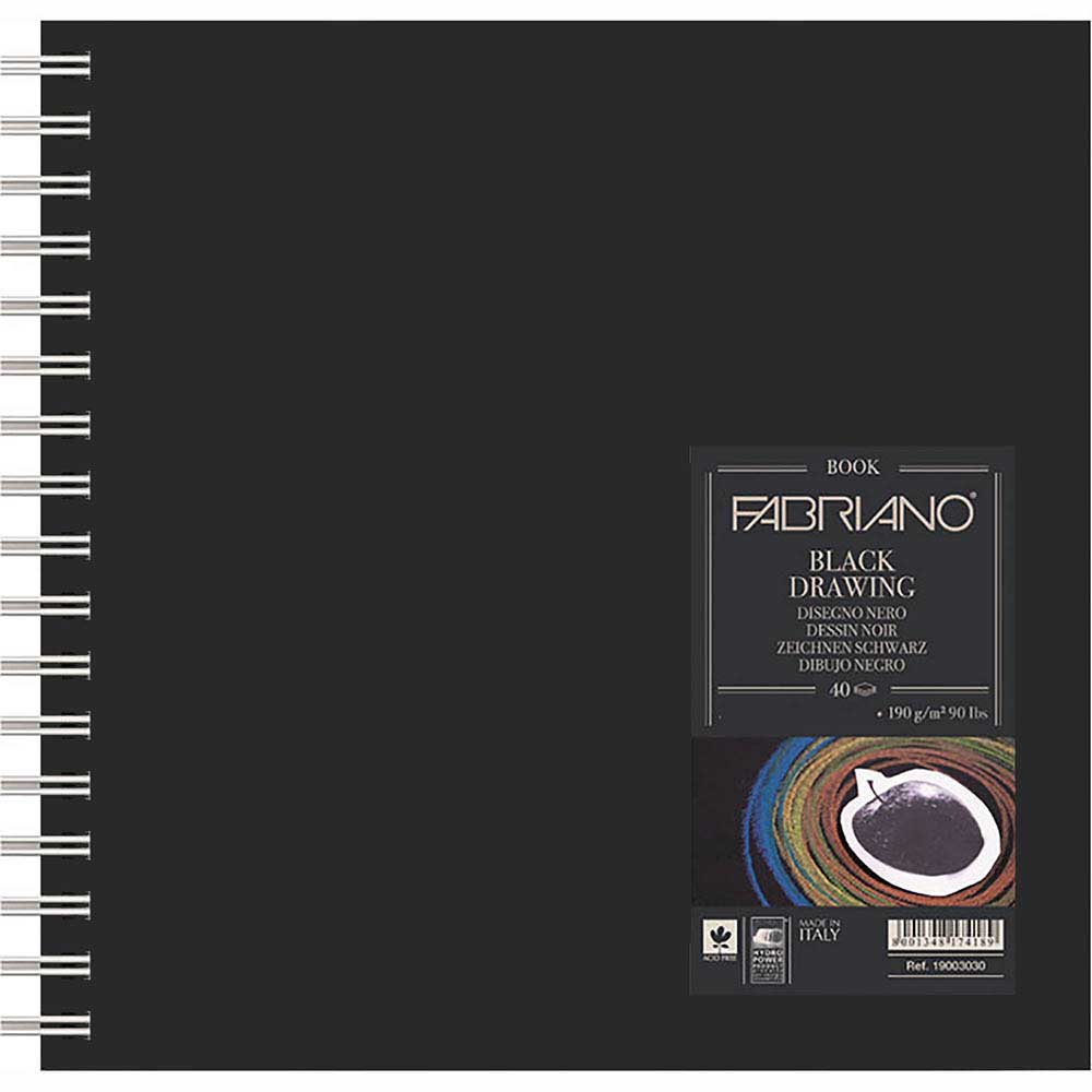 Fabriano Black Drawing Book Murillo Nero 190gr Squared Spiralli Çizim Blok 40 Sayfa 15x15cm