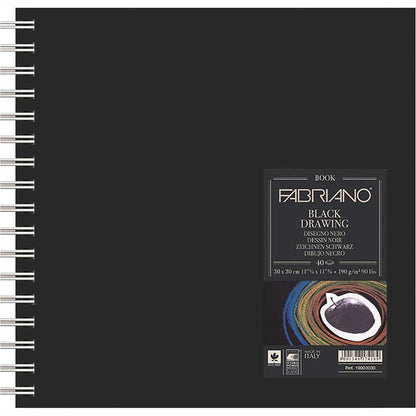 Fabriano Black Drawing Book Murillo Nero 190gr Squared Spiralli Çizim Blok 40 Sayfa 30x30cm