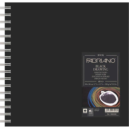 Fabriano Black Drawing Book Murillo Nero 190gr Squared Spiralli Çizim Blok 40 Sayfa 30x30cm