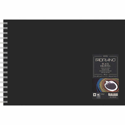 Fabriano Black Drawing Book Murillo Nero 190gr Landscape Spiralli Çizim Blok 40 Sayfa A5 (14.8x21cm)