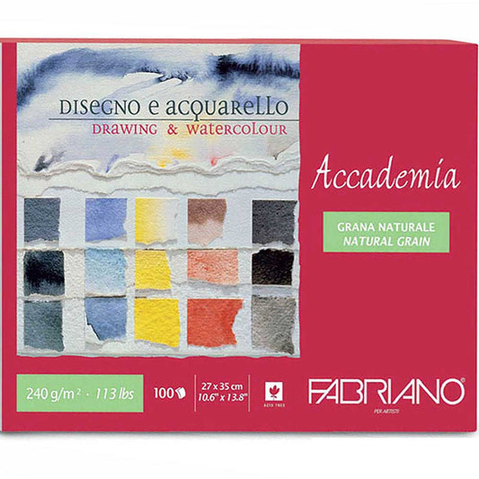 Fabriano Accademia Disegno e Acquarello 240gr Maxi Blocco Çok Amaçlı Resim Blok 100 Sayfa 27x35cm (1 Tarafı Yapışkanlı)