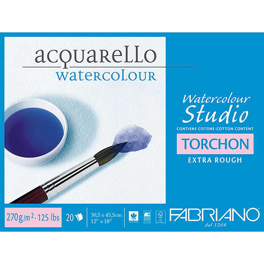 Fabriano Watercolour Torchon Extra Rough 270gr Sulu Boya Blok 20 Sayfa 30.5x45.5cm (4 Tarafı Yapışkanlı)