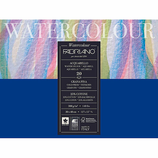 Fabriano Watercolour Cold Pressed 300gr Sulu Boya Blok 20 Sayfa 30x40cm (4 Tarafı Yapışkanlı)