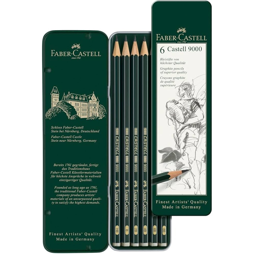 Faber Castell 9000 6'lı Metal Kutu (HB,B,2B,4B,6B,8B)