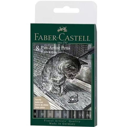 Faber Castell Pitt Artist Pen Fırça Uç 8'li Gri&Siyah Tonlar
